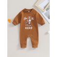 thumbnail image 3 of Western Baby Girl Boy Clothes Cow Print Long Sleeve Zipper Romper 3M 6M 12M Bodysuit Crewneck Jumpsuit Fall Winter Outfit, 3 of 9