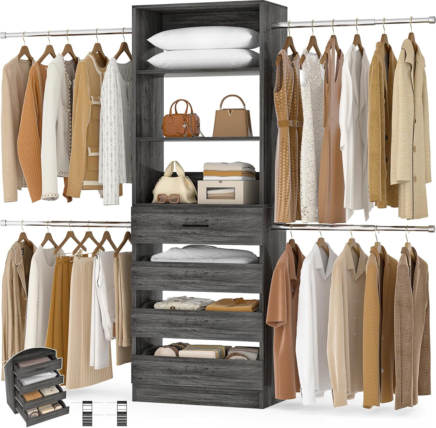 Aheaplus Closet System, 4-9Ft Closet Organizer with 4 Wooden