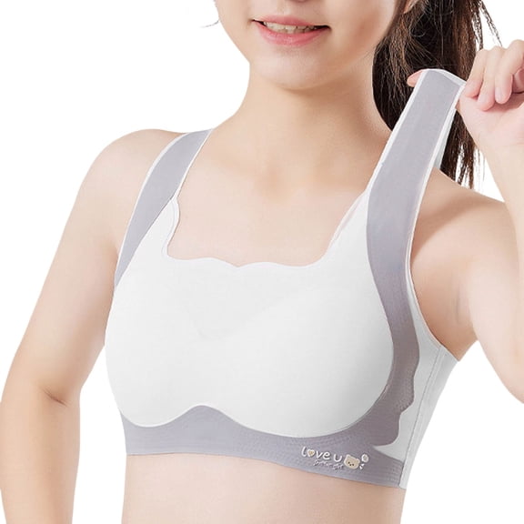 Girls Soft Training Bras Seamless First Bra Girls Sports Bras Longline Crop - No Pads, Chest Double Lined White 9-12Y
