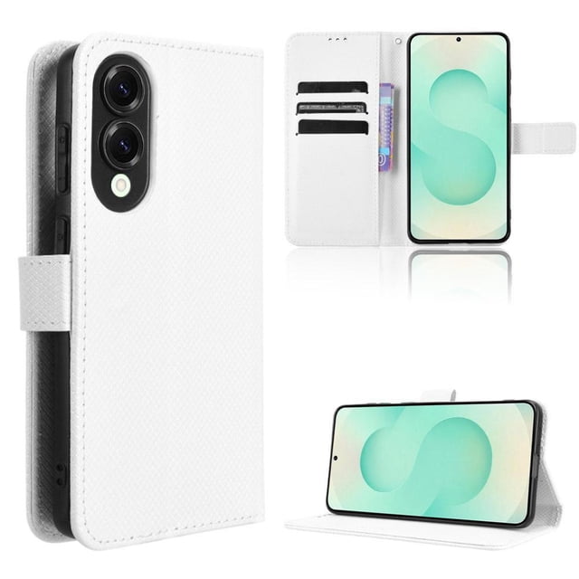 Étui Portefeuille à Rabat Premium pour Samsung Galaxy S25 Edge avec Fentes pour Cartes et Support Blanc