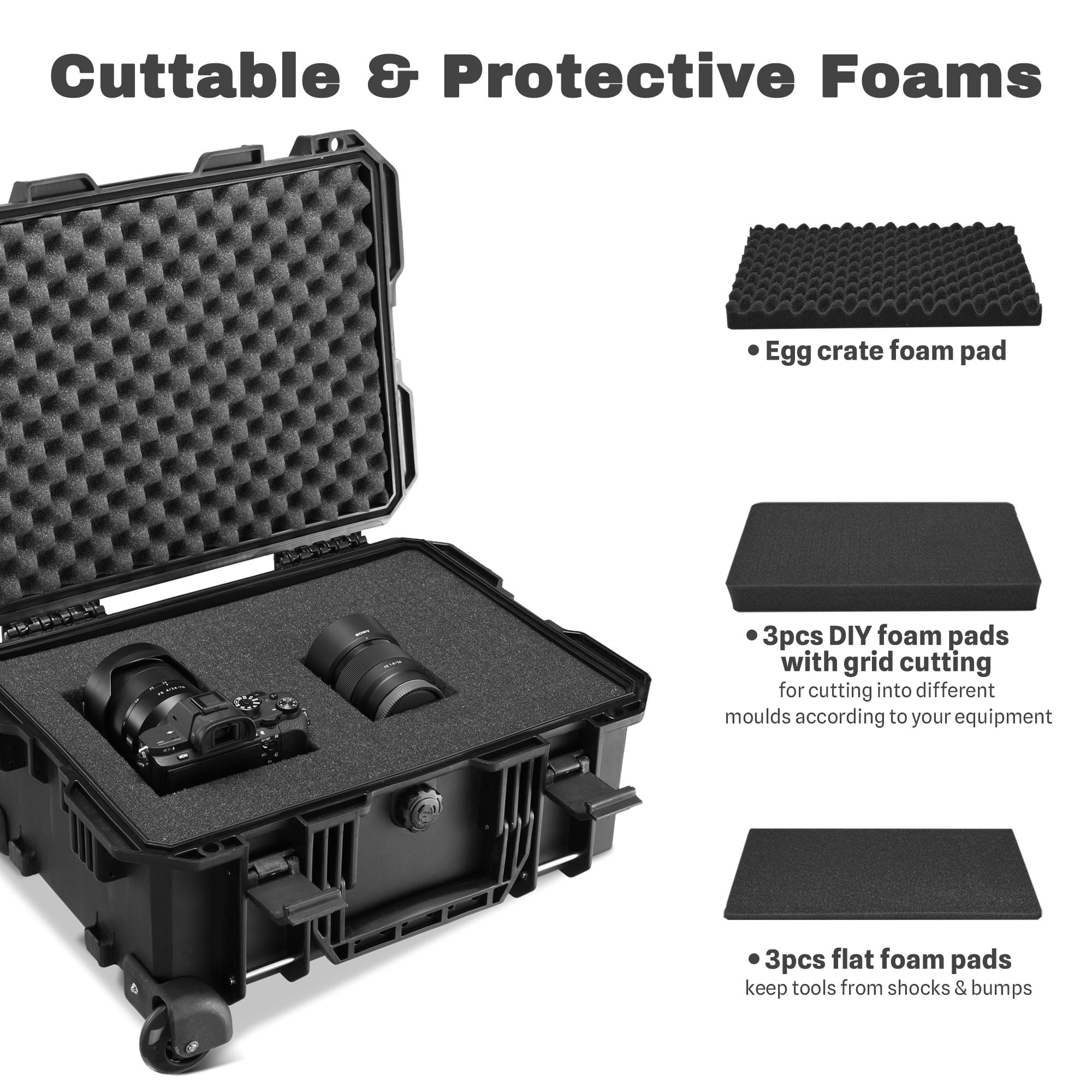 Portable Rolling Waterproof Protective Case Hard Case w/ Foam Wheels for  Camera