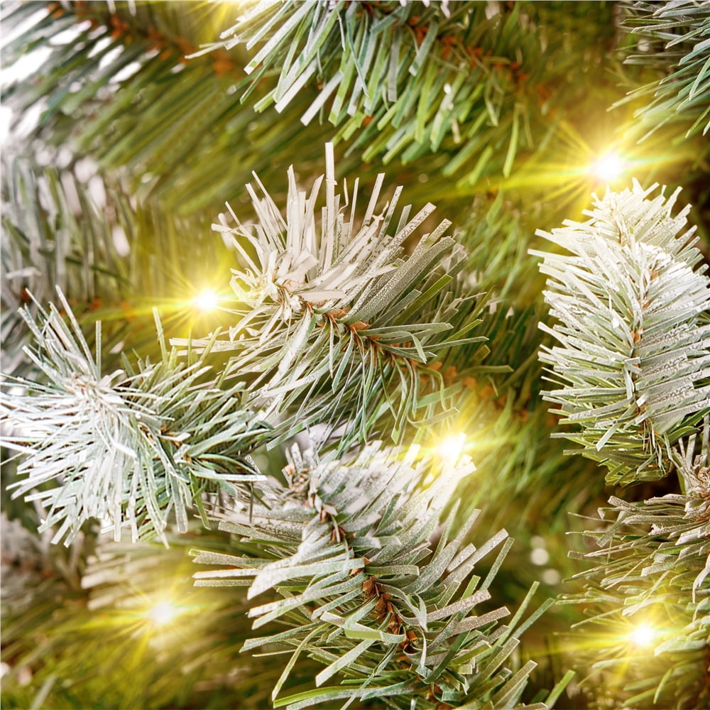 Alden Design 7.5ft Pre-lit Frosted Artificial Christmas Tree with Pinecones, Green