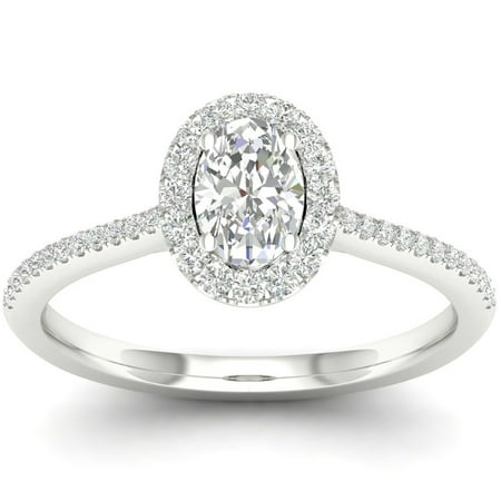 Tdw Diamond Promise Ring - 1/3Ct TDW Oval Diamond 10k White Gold Halo Ring (I-J, I2)