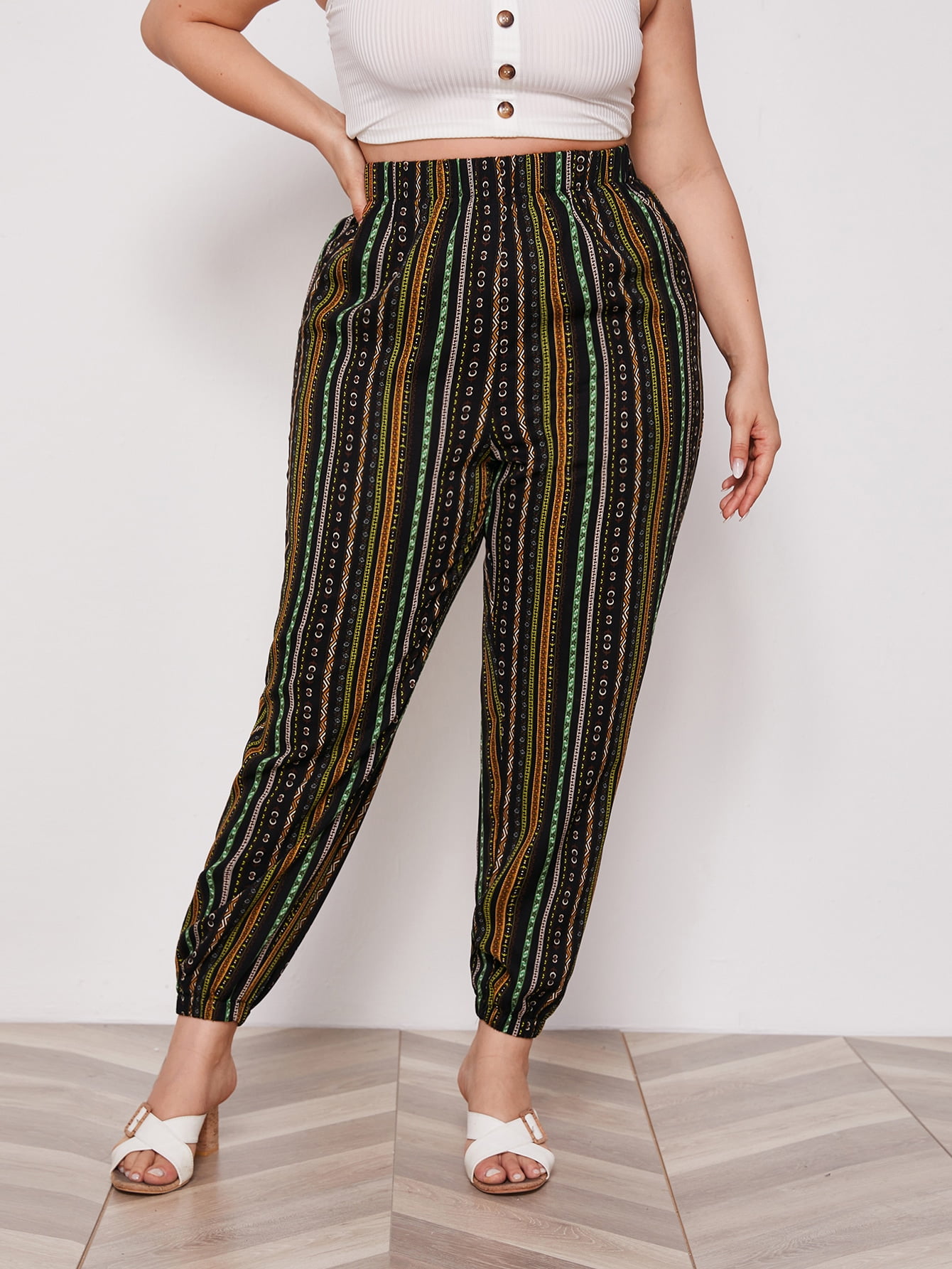 Women's Plus Size Elastic Waist Tribal 