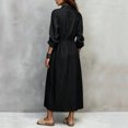thumbnail image 2 of Morttic Women's Elegant Lapel Long Sleeve Button Down Shirt Dress – Drawstring Waist Casual Split Dress with Side Pockets Black，L, 2 of 3