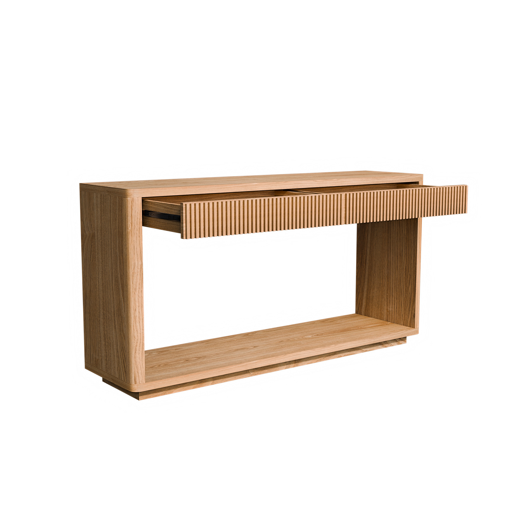 60" Fluted Console Table with 2 Drawers, Modern Sofa Table Behind Couch with Open Storage Shelf, 2 Tier Entryway Table for Living Room, Hallway, Natural