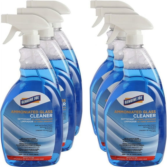 Genuine Joe Ammoniated Glass Cleaner - Ready-To-Use Spray - 32 fl oz (1 quart) - 6 / Carton - Dark Blue | Bundle of 2 Cartons