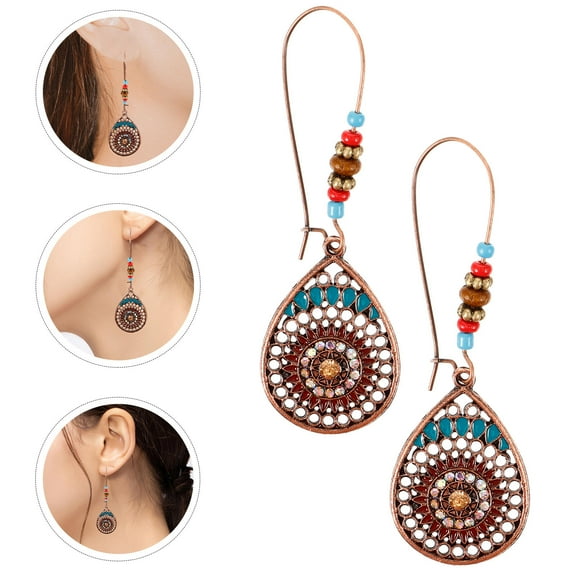Raindrops 1 Pair Bohemian Shaped Light Brown Alloy Earrings for Women, Folk Style Party Jewelry Accessories