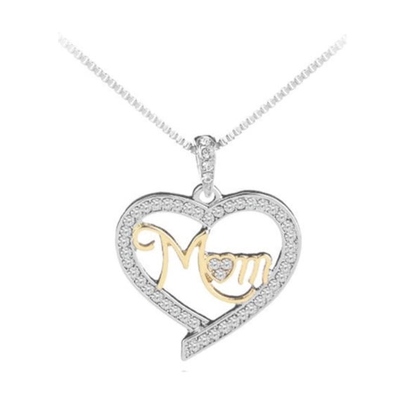 Mom Mother Crystal Silver Plated Anti-Tarnish Crystal Heart Necklace Pendant, J-287-A