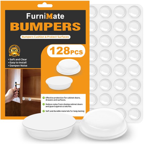 Topes para puertas de gabinete FURNIMATE 128 piezas transparentes 1,3 cm