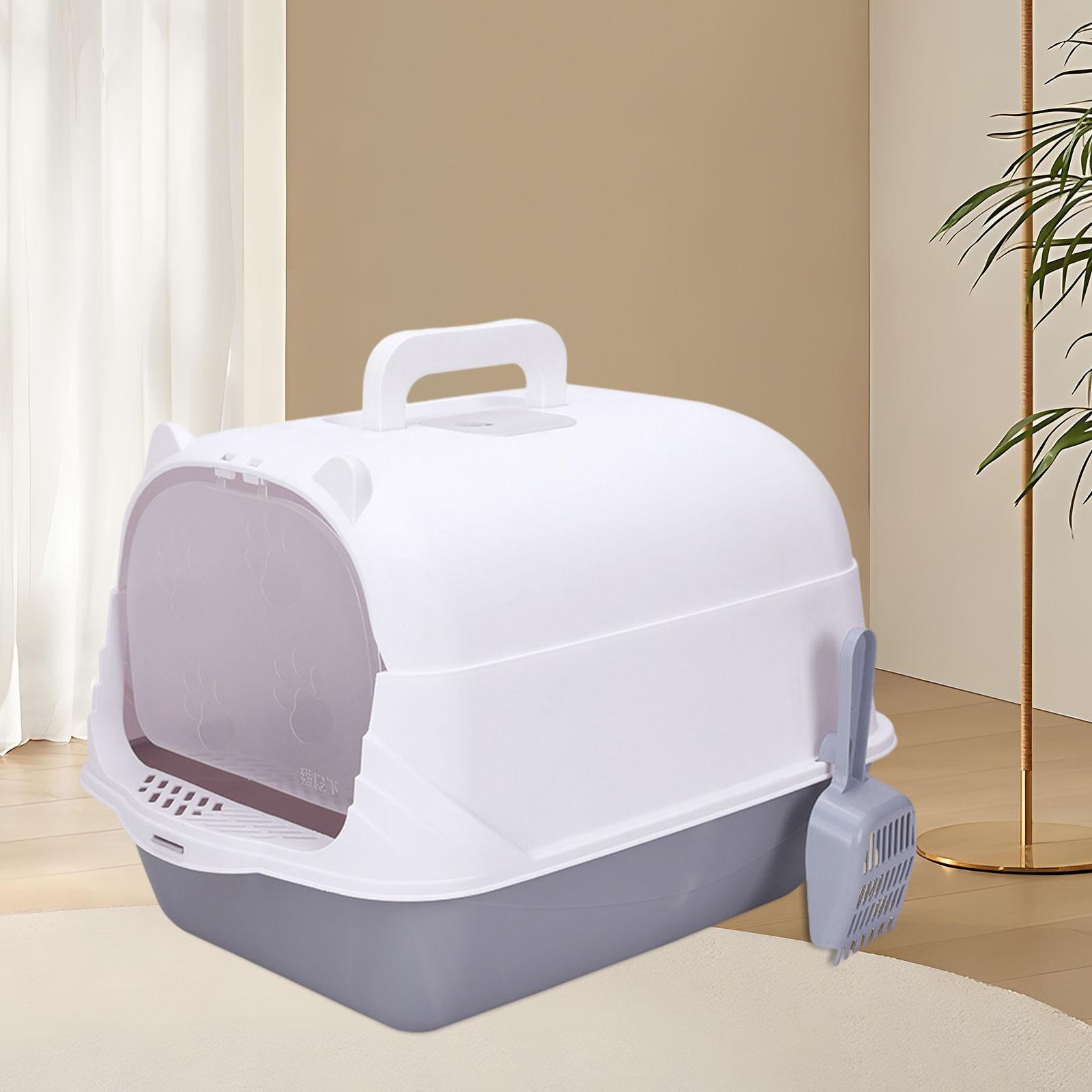 Stgfyxgs Cat with Lid Enclosed and Covered Cat Toilet Anti Splashing Easy to Clean Kitten Potty Enclosed Gray and White