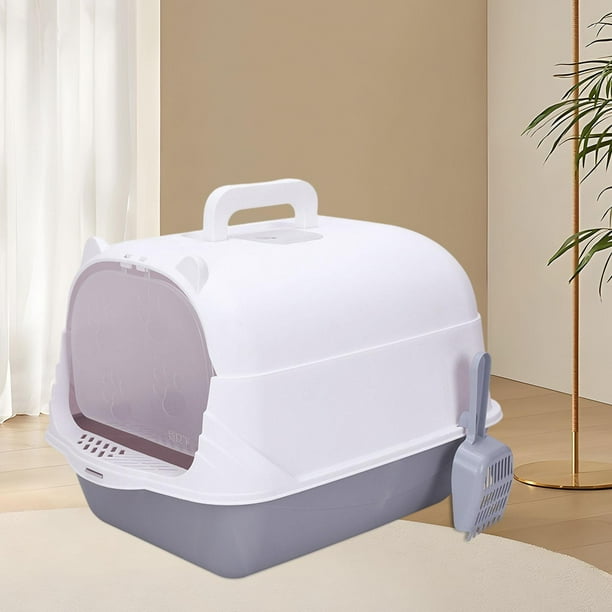 Caja de arena para gatos Fernando con capucha y orinal portátil Fácil de limpiar Gris