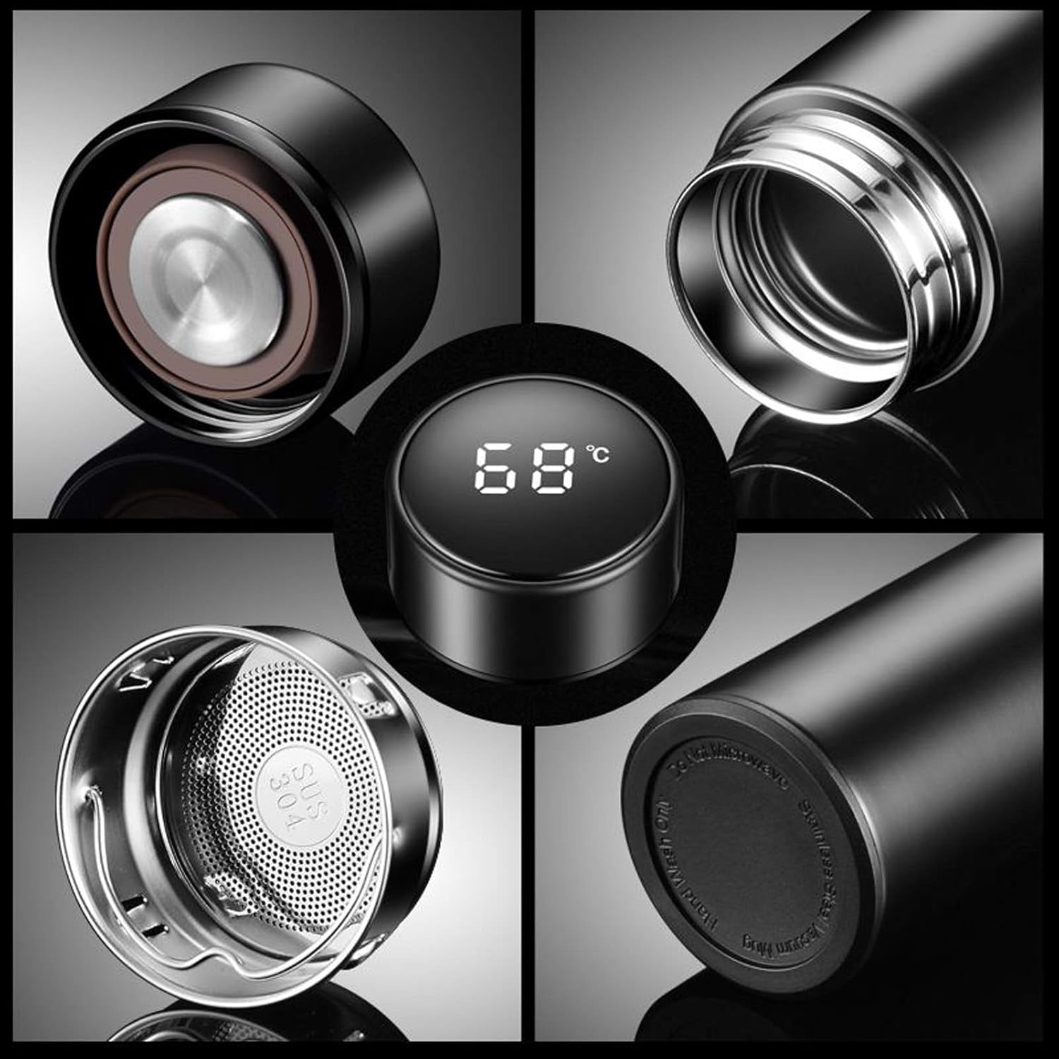 Water Bottle with LED Temperature Display,Double Walled Vacuum Insulated Water Bottle,Stainless Steel Sports AutomotiveTravel Mug,BPA-free Leak Proof Keep Cold and Keep Warm 12H