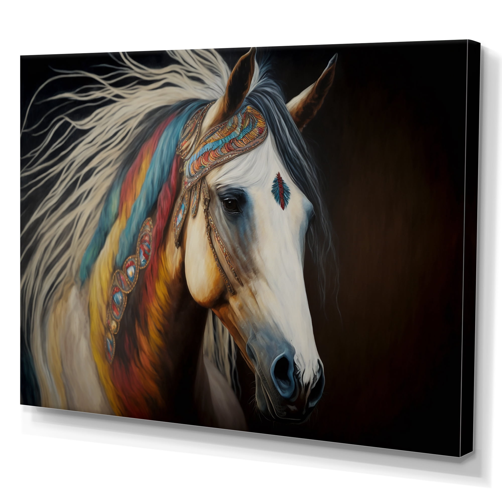 Designart Colorful Native American Horse V Canvas Wall Art