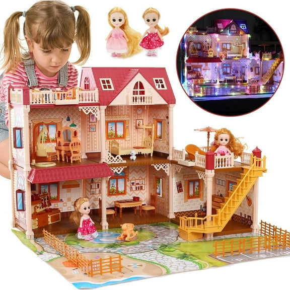 JoyStone Dollhouse 5 Rooms DIY Pretend Play Building Playset, Princess House Asseccories and Furniture,Gift for 6-9 Girls