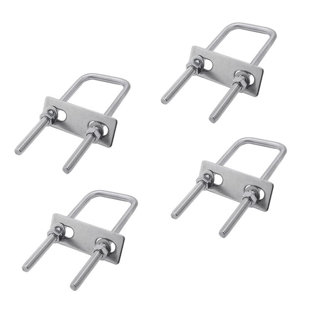 HUGFEGWE 4Pcs M6 U Bolts,1.22" Inner Width,304 Stainless Steel Silver Square Bend U-Bolt with Nuts, Washers and Frame Plate CJB91-25129
