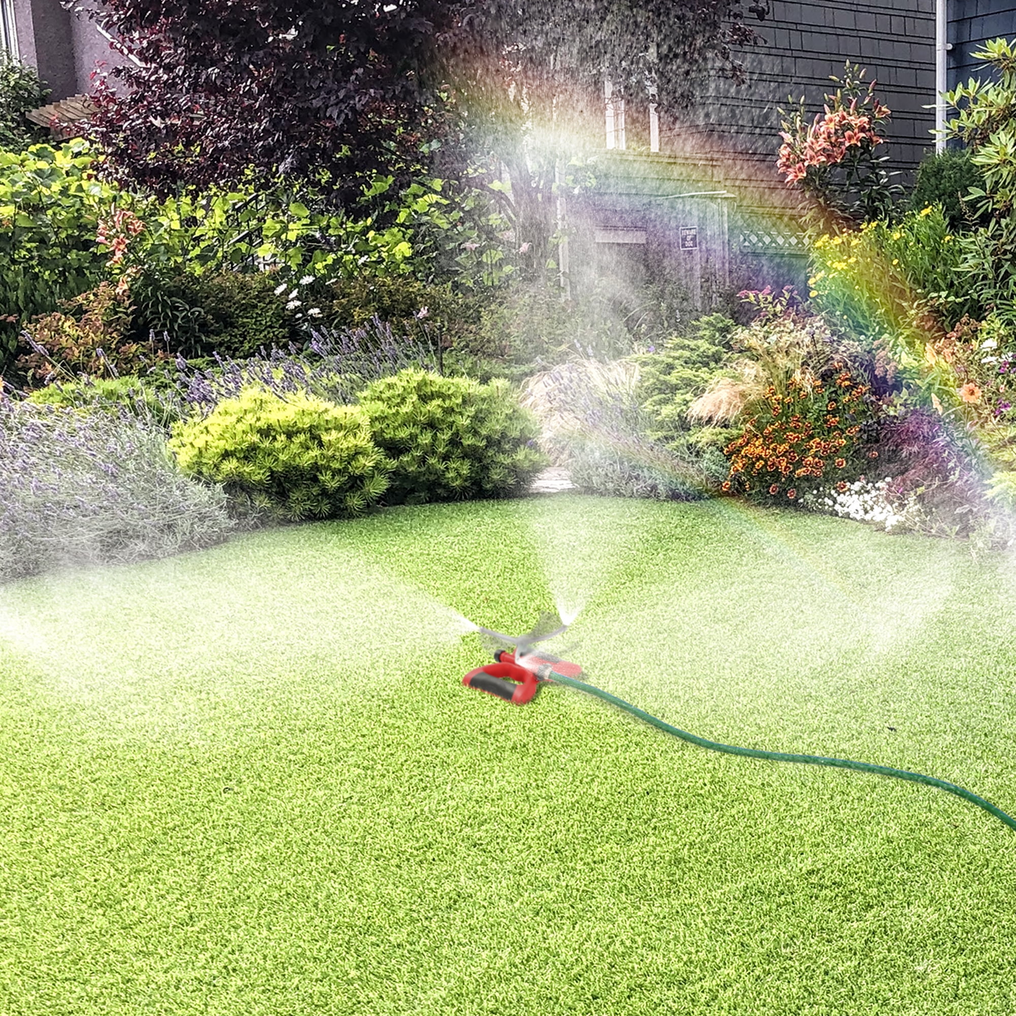 Sprout Deluxe Metal Oscillating Lawn Sprinkler, 3,600 SqFt Coverage, Red