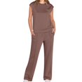 thumbnail image 1 of Traje Informal de Dos Piezas para Mujer, Cuello Alto, Pantalones Anchos, Ideal para Vacaciones y Viajes Marrón XXL, 1 of 10