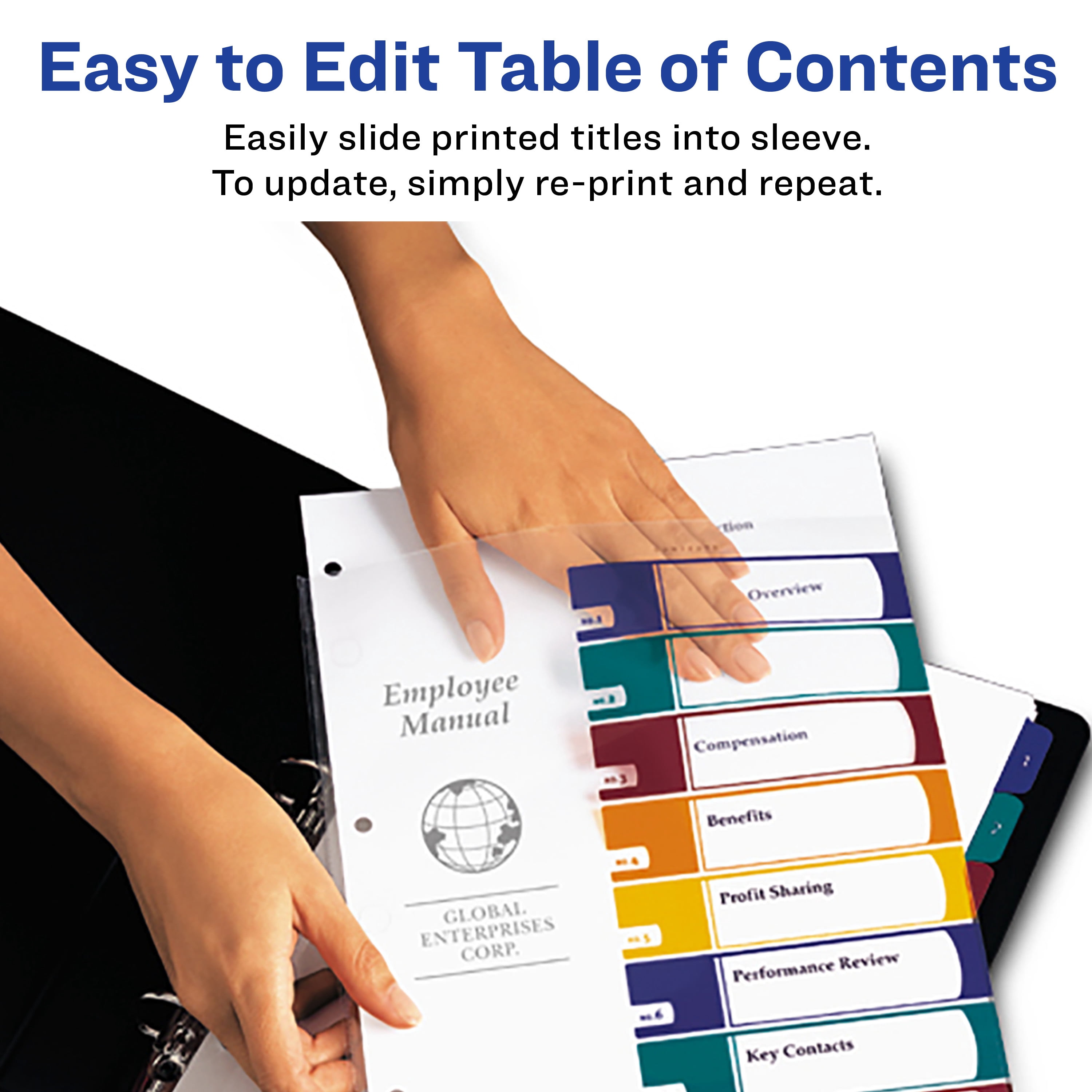 Avery Ready Index Easy Edit 8 Tab Binder Dividers, Customizable Table of Contents, Multicolor Tabs, 6 Sets (12172)
