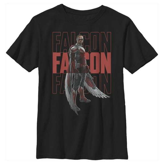 Boy's Marvel The Falcon and the Winter Soldier Falcon Repeating  Graphic Tee Black Small