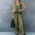 thumbnail image 6 of Cagogo Women's 2 Piece Outfits Sleeveless Tank Top Wide Leg Pants Set Casual Boho Beach Summer Loose V Neck Tops Flowy Pants Lounge Travel Matching Tracksuits, Army Green L, 6 of 9