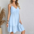 thumbnail image 4 of Robe Mini à Bretelles Spaghetti Col en V d'Été pour Femmes Robe Tunique Décontractée à Manches Courtes Robe de Plage à Volants, 4 of 8