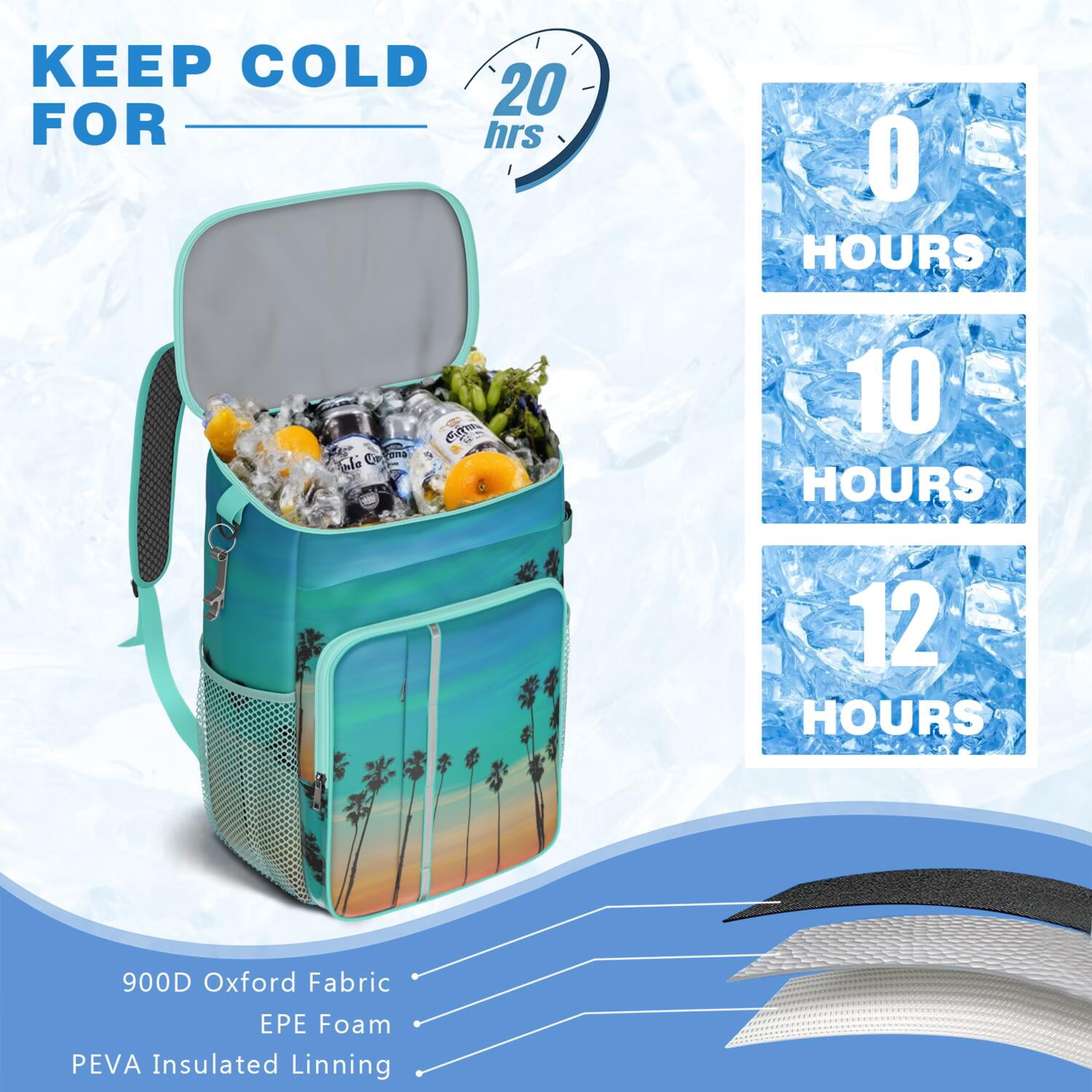 Tropical Beach Sunset Cooler Backpack - 20L Insulated Soft Cooler Bag, Multiple Pockets for Organization, Great for Families & Travelers