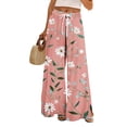 thumbnail image 2 of Dress Pants Women Petite High Waisted Wide Leg Summer Beach Vacation Pants Boho Lounge Casual Palazzo Trousers, 2 of 8