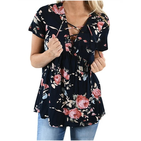 Floral Print Women Summer Short Sleeve T-shirt