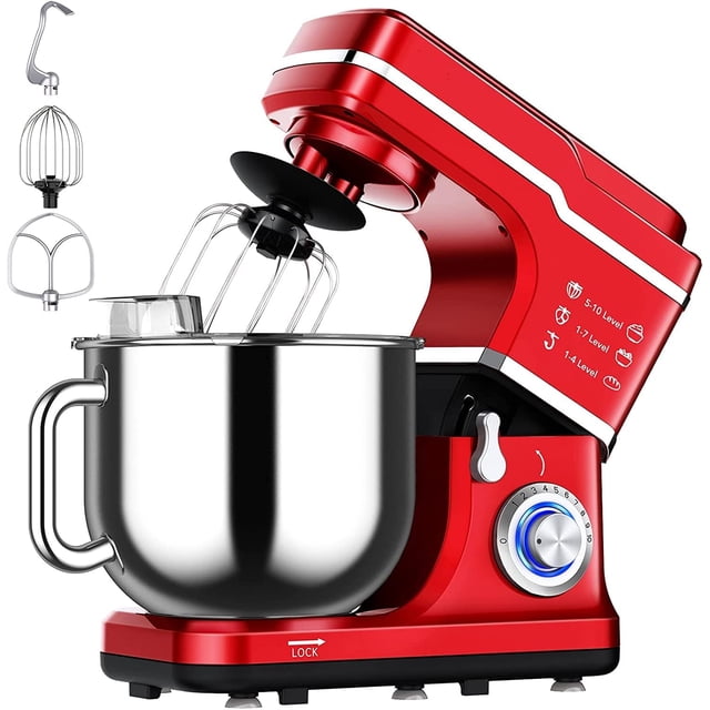 660w motor stand mixer 75 qt electric kitchen mixer con 10 adjustable speeds, tilt - head design, stainless - steel bowl, portable food mixer dough hook, whisk, flat beater & splash guard, red