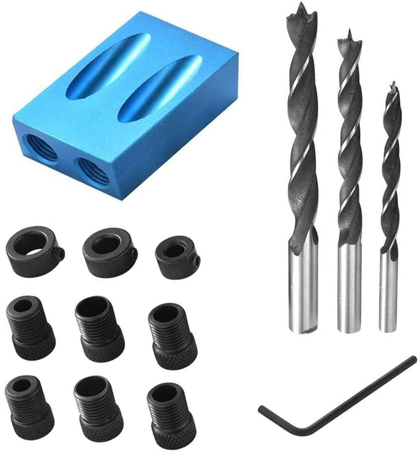 Pocket Hole Jig Kit 6/8/10mm Drive Adapter for Woodworking Angle Drilling Holes Guide Dowel Jig Wood Tools with PH2 Screwdrivers