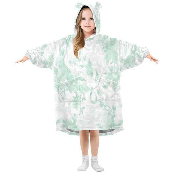 Wearable Blanket with Sleeves and Pocket Oversized Hooded Sweatshirt 3-14 YR Mint Green Rabbits S