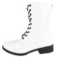 thumbnail image 2 of Forever Women Shoes Combat Army Style Boots Lace Up Side Zipper Booties White Patent 6.5, 2 of 4