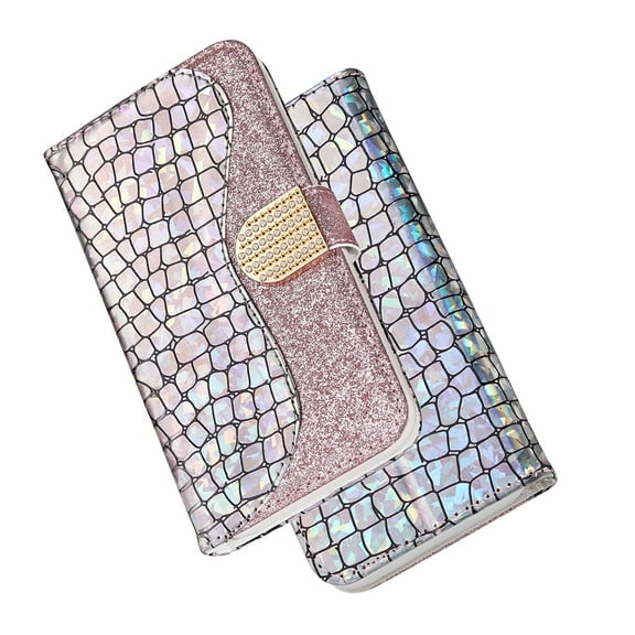 SaniMore for Samsung Galaxy A14 5G Wallet Case with Card Slot, Bling Sparkle Glitter Magnetic Clasp Purse Soft TPU PU Leather Cover with Practical Bracket Shockproof Protection Shell, Silver