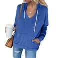 thumbnail image 2 of Mrat Zip up Sweatshirt for Women Women's Casual V-Neck Hooded Pocket Long Sleeved Sweatshirt Pullover Tops S-236 Blue L, 2 of 5