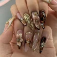 thumbnail image 2 of Handmade Press On Nails Almond Medium Long 3D Fake Nails with Charms style01, 2 of 5