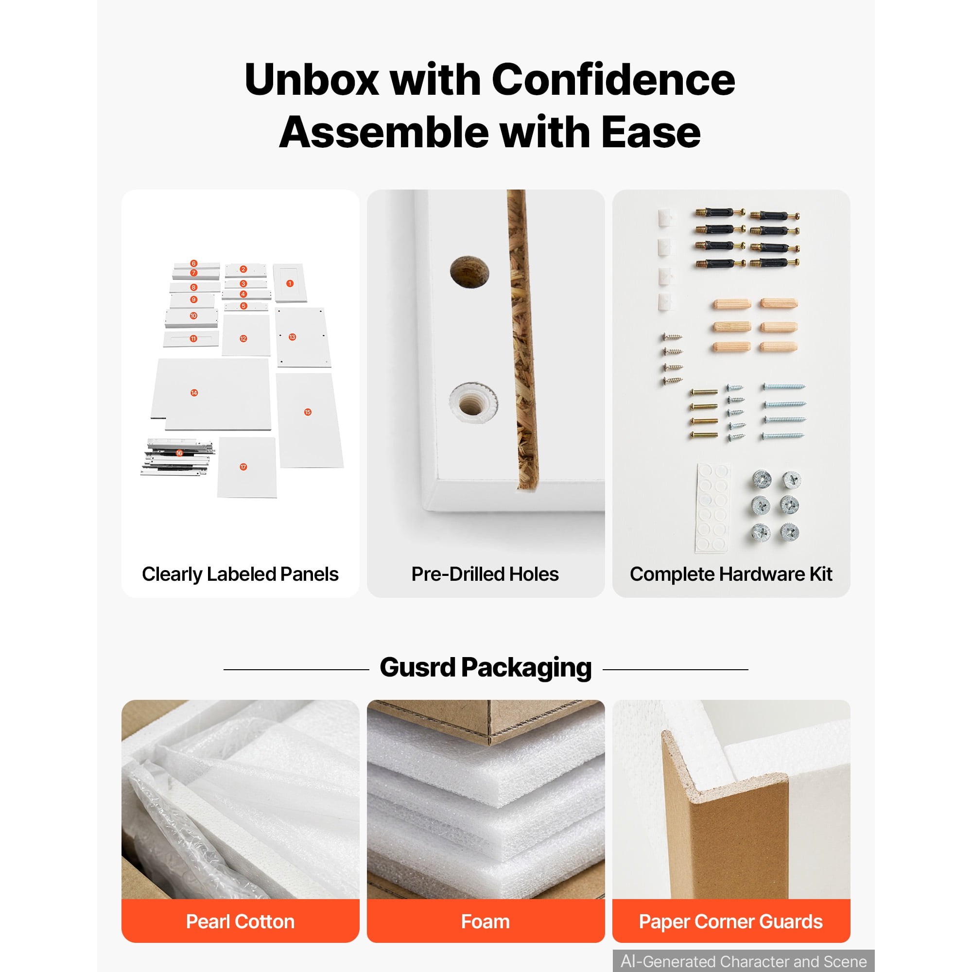 KFFKFF White Shaker Base Cabinet, 18"W, Ready to Assemble, 18" W x 24" D x 34.5" H, Featuring 3 Drawers, Soft-Close Mechanism, Durable Edge Banding, Suitable for Home, Office, or Laundry Spaces