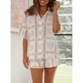 thumbnail image 5 of Yunliwuli Women Summer Shorts Outfits Sun/Shell Print Short Sleeve Shirts Tops Elastic Waist Shorts 2 Pieces Clothes Set, 5 of 10