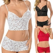 Weefy Women Lady Lace Sexy Bra Underwear Lingerie Panties Sling Crop Tops Bralette Set