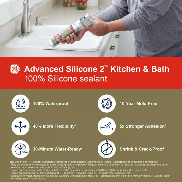 GE Silicone II Clear Kitchen and Bath Caulk, Clear - 2.8 fl oz tube
