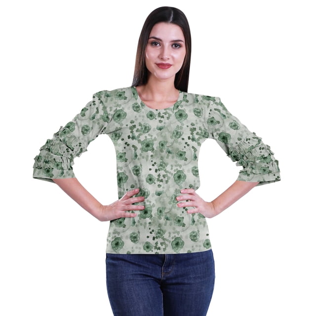 Moomaya Hauts Aguichant à Manches 3/4 pour Femmes Chemise Imprimée à Volants pour Femmes T-Shirt d'Été