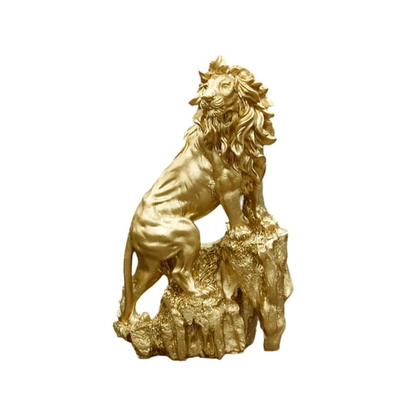 Almencla Resin Standing Lion Statue Sculpture Modern Table Decoration for Bookshelves gold
