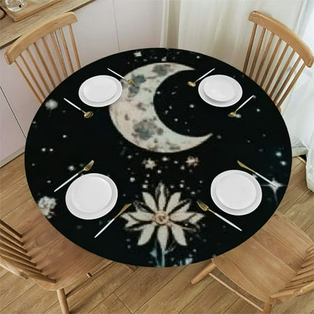 

Patifu Stars Moon Phases Flowers Round Tablecloth Stain-Resistant & Washable Ideal for Indoor & Outdoor Use 100% Polyester Outdoor Fitted Tablecloth 38 -42