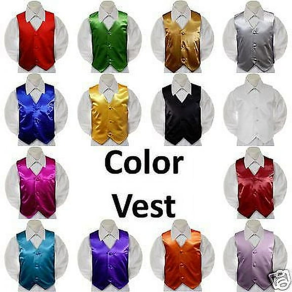 Satin Vest only Kid Teen Men Formal Party Boy Suit Tuxedo 14 Color Pick sz 22-24