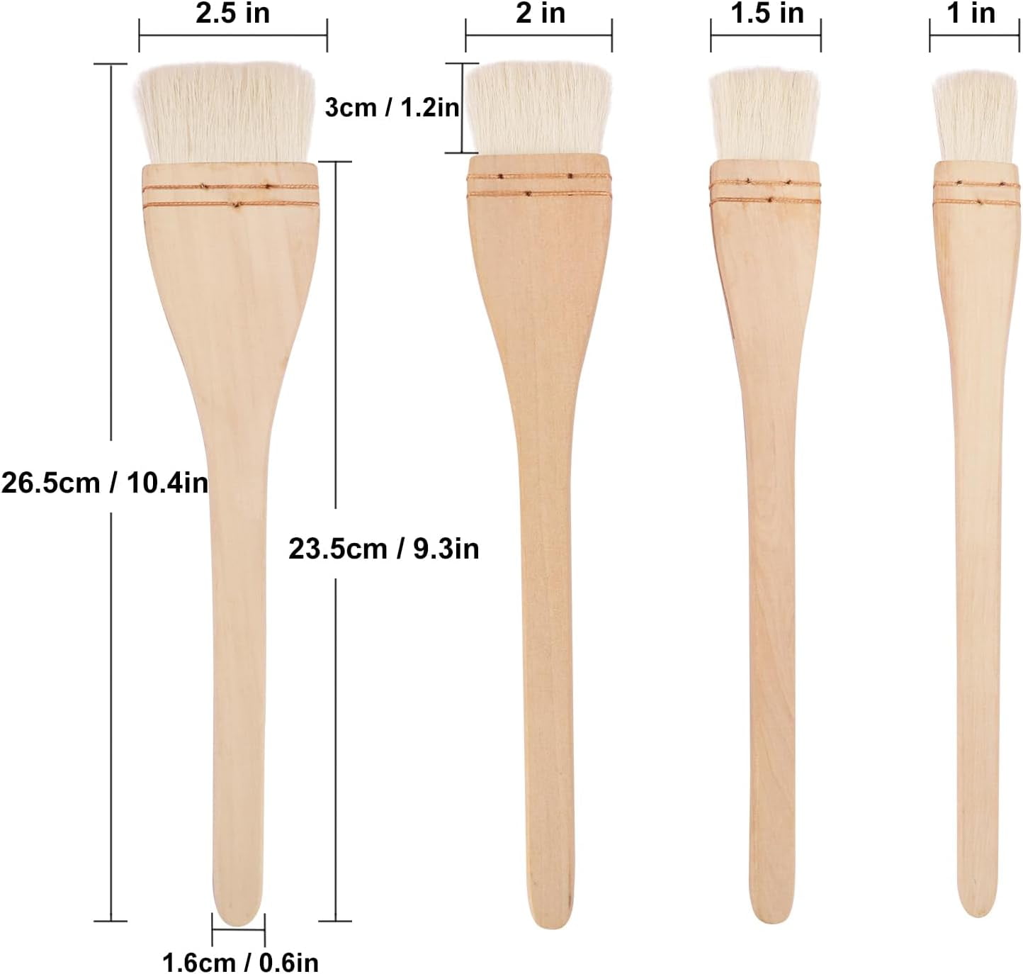 ABCISI 12 Pack Hake Brush, 1in / 1.5 in / 2in / 2.5in Flat Hake Brushes Set, Crafted with Premium Goat Hair Bristles, Ideal for Watercolor, Wash, Ceramic and Pottery Painting