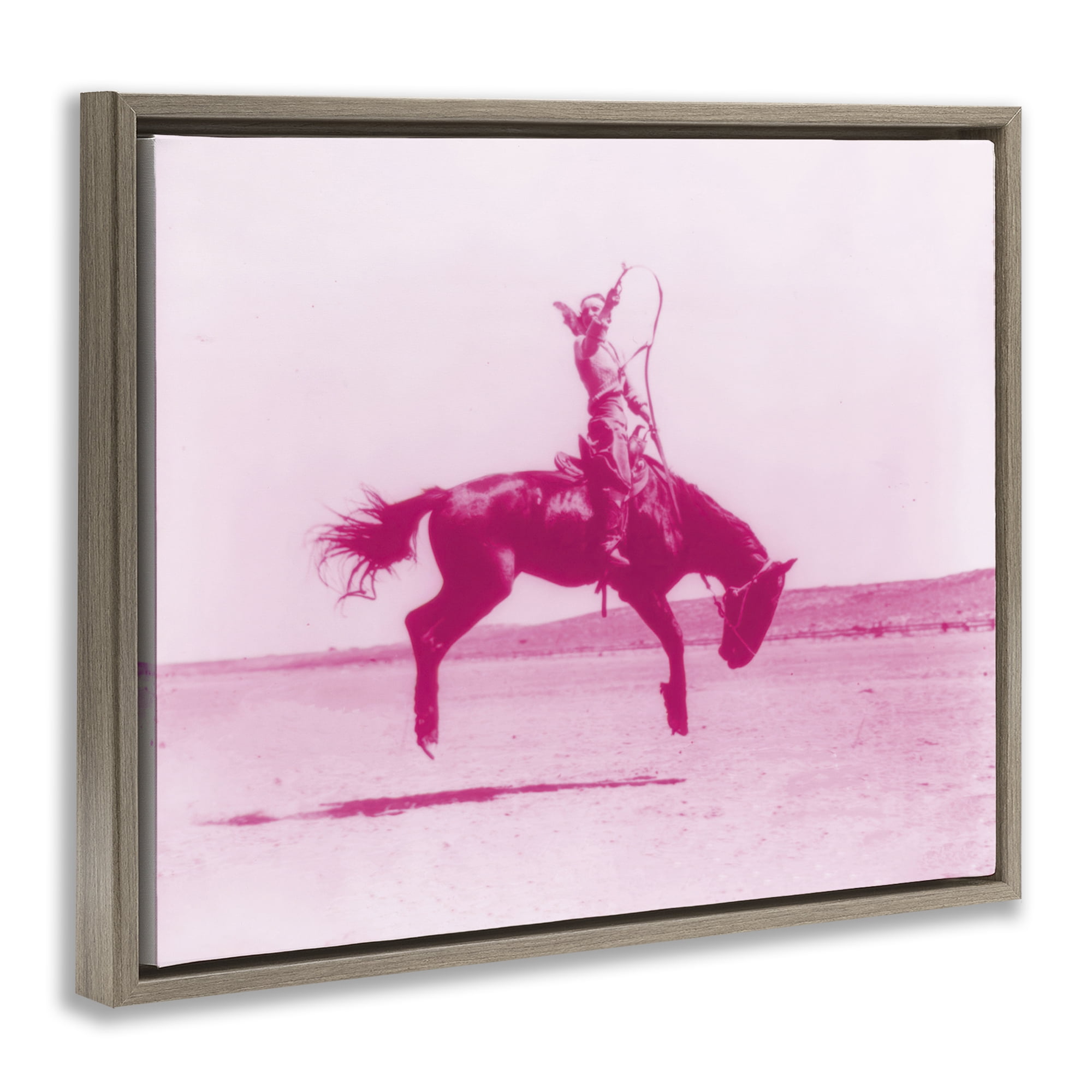 Stupell Industries Pink Galloping Cowgirl Animals Painting Brown Floater Framed Canvas Art Print Wall Art, 21 x 17