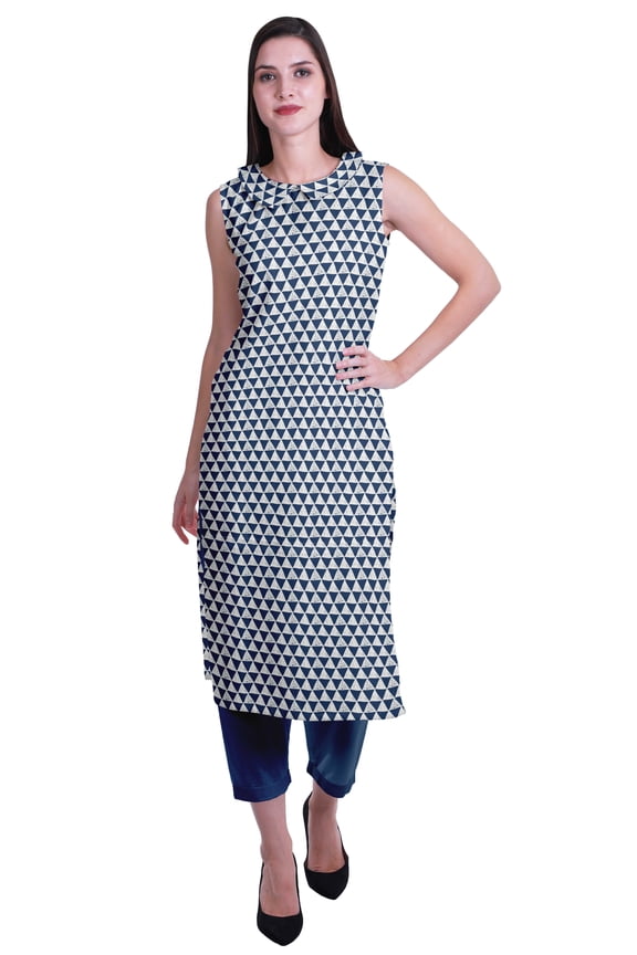 Peter Pan Collar Sleeveless Kurta With Pants 2-Pcs Ethnic Suit Set For Women