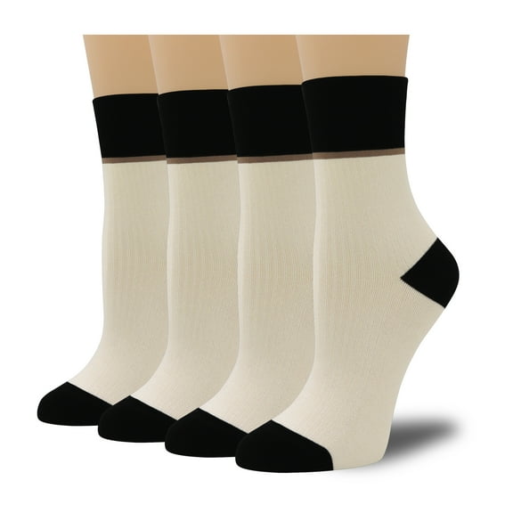 Women's Cotton Crew Socks - Colorblock Stripes Fashion Ultra-Soft Cute Comfortable Casual Vintage Socks 4 Pairs (8, 11, Light Brown/Black)