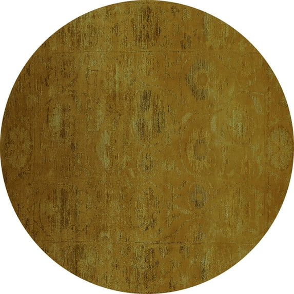 Ahgly Company Machine Washable Indoor Round Oriental Turquoise Blue Industrial Area Rugs, 3' Round