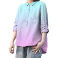 thumbnail image 2 of Women's Oversized Lapel Neck Cotton Linen Blend Long Sleeve Shirt, Button Down Top with Roll-Up Sleeves and Pocket, Versatile for Casual, Business, Formal and Travel Wear Pink M, 2 of 9